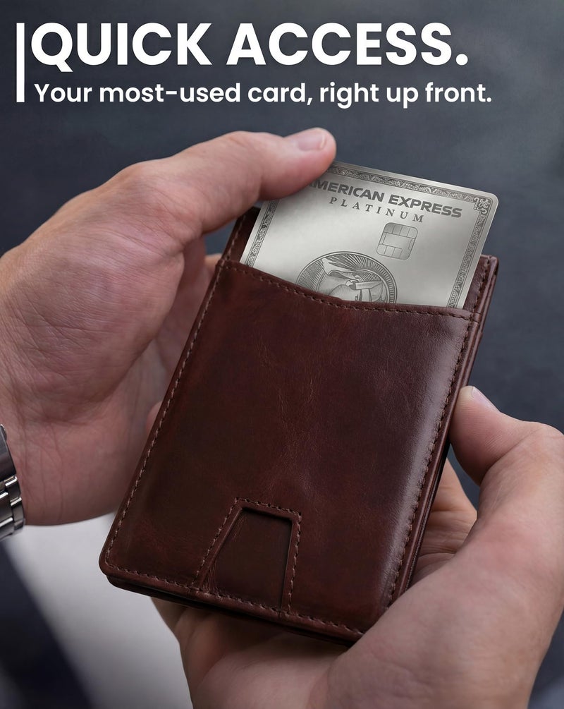 EVEO AirTag Wallet Men - Bifold Genuine Leather Wallets for Men, Air Tag Wallet With AirTag Holder, Smart Wallet for Mens Minimalist Wallet | Money Slot,10 Cards, AirTag Not Included* (Coffee Brown) - Image 5