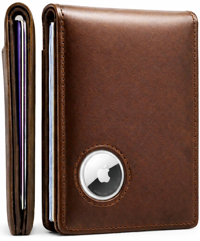 EVEO AirTag Wallet Men - Bifold Genuine Leather Wallets for Men, Air Tag Wallet With AirTag Holder, Smart Wallet for Mens Minimalist Wallet | Money Slot,10 Cards, AirTag Not Included* (Coffee Brown) - Image 1