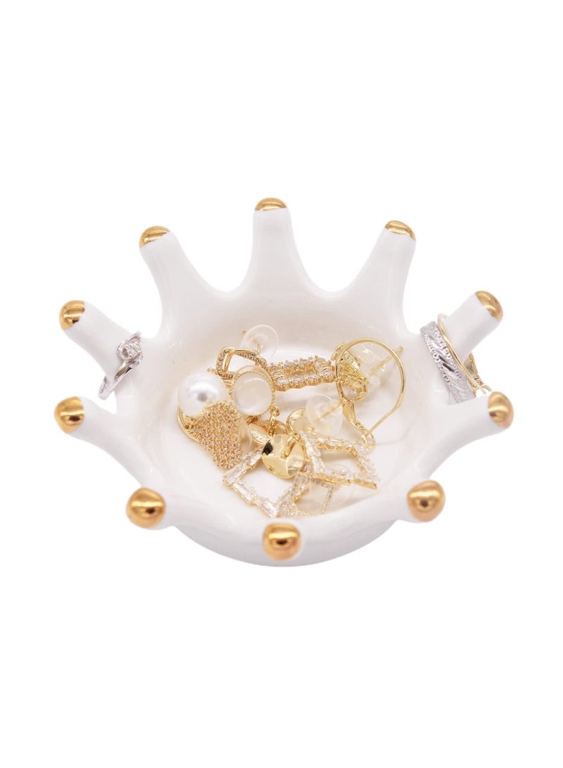 KASTWAVE Ceramic Jewelry Dish Tray, Crown Ring Holder for Jewelry, Trinket Dish for Decor, Perfect for Bathroom, Nightstand, Entryway Table, Vanity (Crown) - Image 1