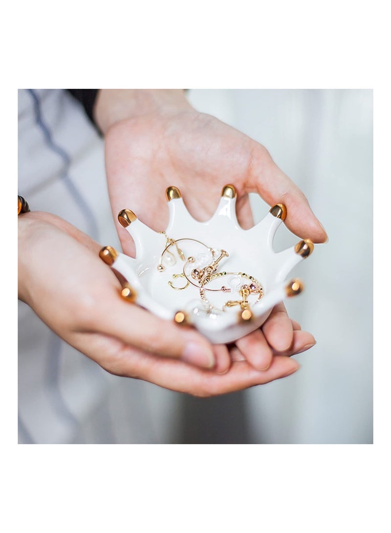 KASTWAVE Ceramic Jewelry Dish Tray, Crown Ring Holder for Jewelry, Trinket Dish for Decor, Perfect for Bathroom, Nightstand, Entryway Table, Vanity (Crown) - Image 3