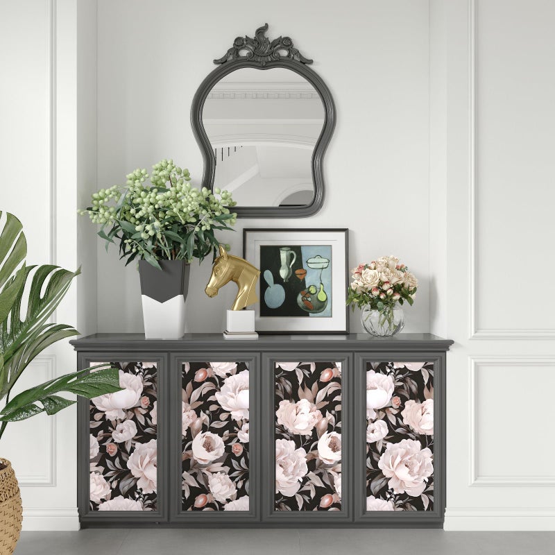 Laatse Black Pink Floral Wallpaper Peel and Stick Boho Wallpaper 17.5" x 118" Dark Flowers Contact Paper Vinyl Self Adhesive Waterproof Large Dark Floral Wall Paper for Bedroom Walls Countertop - Image 5