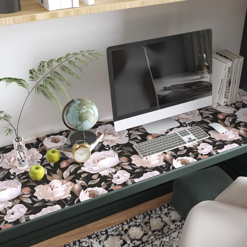 Laatse Black Pink Floral Wallpaper Peel and Stick Boho Wallpaper 17.5" x 118" Dark Flowers Contact Paper Vinyl Self Adhesive Waterproof Large Dark Floral Wall Paper for Bedroom Walls Countertop - Image 2