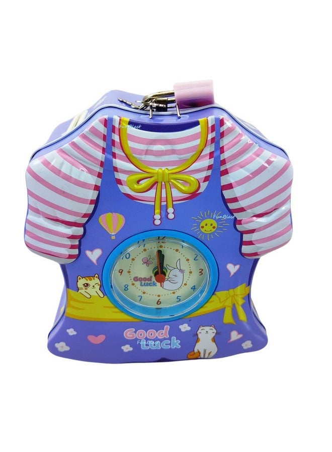 فنبلاست حصالة نقود وساعة منبه من فن بلاست ٢ في ١ - حصالة نقود معدنية مع ساعة/حصالة نقود معدنية للأطفال/حصالة نقود بقفل - متعدد الألوان - Image 1
