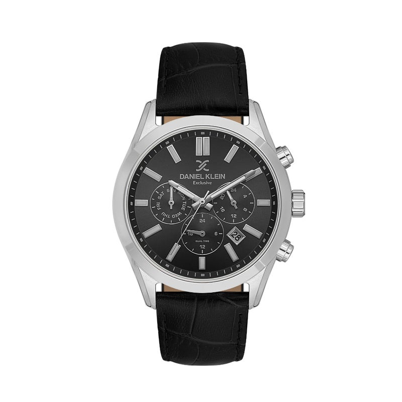 DANIEL KLEIN Exclusive Black Leather Watch for Men DK.1.14212-2 - Image 1