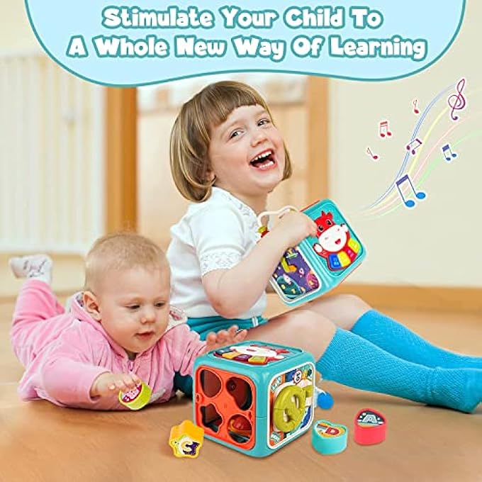 مكعب نشاط الأطفال 6 في 1، لعبة مكعب النشاط التعليمي المزدحم مع متاهة الخرز، مصنف الأشكال مع الموسيقى والأضواء، ألعاب مونتيسوري للتعلم المبكر للأطفال بعمر سنة واحدة، هدية للأولاد والبنات - Image 2