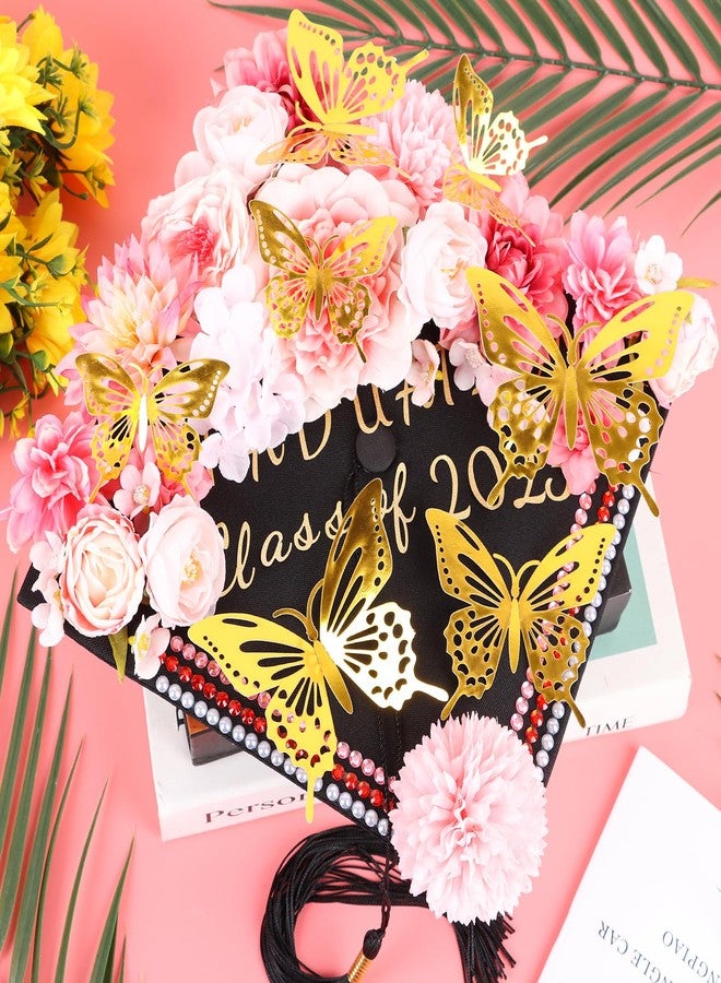 FOIMAS Graduation Cap Decoration Accessories,Pink Grad Cap Decor Faux Flower 3D Butterfly Rhinestone Pearls Stickers Alphabet Letter Stickers for 2026 Graduation Cap Topper Decoration Craft Supply - Image 3