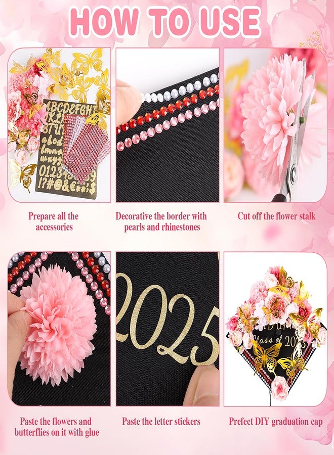 FOIMAS Graduation Cap Decoration Accessories,Pink Grad Cap Decor Faux Flower 3D Butterfly Rhinestone Pearls Stickers Alphabet Letter Stickers for 2026 Graduation Cap Topper Decoration Craft Supply - Image 4