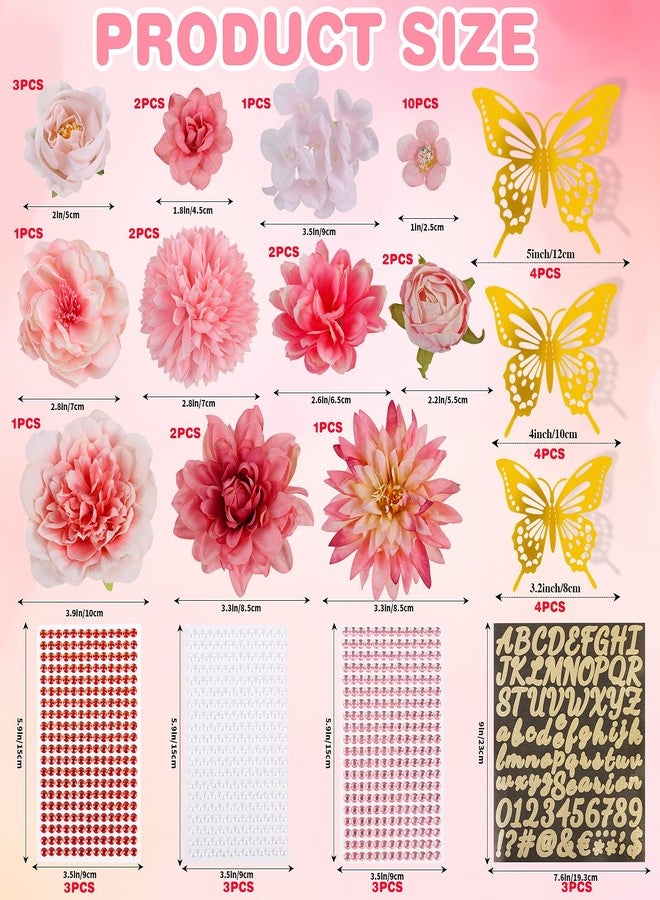 FOIMAS Graduation Cap Decoration Accessories,Pink Grad Cap Decor Faux Flower 3D Butterfly Rhinestone Pearls Stickers Alphabet Letter Stickers for 2026 Graduation Cap Topper Decoration Craft Supply - Image 2