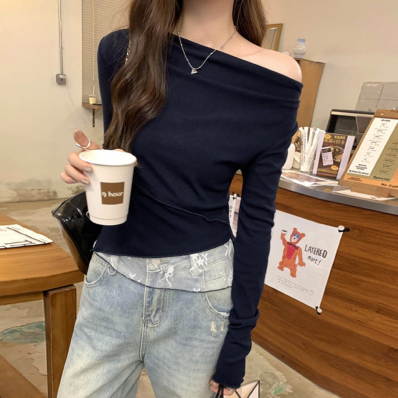 Cheap Swing Collar Irregular Lace Stitching Spice Girl Bottoming Shirt Women'S Age-Reducing Slim-Fit Long-Sleeved T-Shirt - Image 2