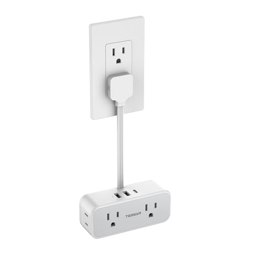 TESSAN Short Extension Cord 0.5Ft, Flat Plug Outlet Extender Surge Protector with 4 Widely AC with 3 USB Ports (1 USB C), Multi Plug Small Power Strip for Travel, Home Office College Dorm Essentials - Image 1