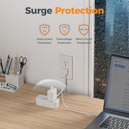TESSAN Short Extension Cord 0.5Ft, Flat Plug Outlet Extender Surge Protector with 4 Widely AC with 3 USB Ports (1 USB C), Multi Plug Small Power Strip for Travel, Home Office College Dorm Essentials - Image 4