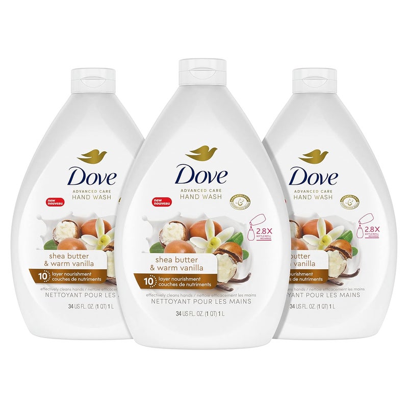 Dove Advanced Care Hand Wash Shea Butter  Warm Vanilla Pack of 3 For Soft Smooth Skin More Moisturizers Than The Leading Ordinary Hand Soap 34 oz