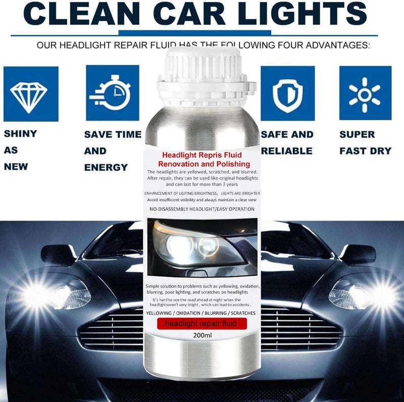 VCTSELITY 200ML Headlight Restoration Liquid, Car Headlight Polishing Repair Fluid, Headlight Polish Restoration Kit Refill Bottle to Remove Yellowing/Scratch/Haze/Oxidation/Vague - Image 5