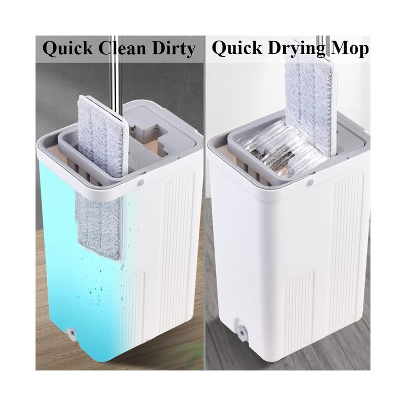 Mop and Bucket Set with Four Wet and Dry Microfiber Cleaning Pads, Perfect for Home Floor Cleaning Systems on All Floor Types and Windows (White) - Image 4