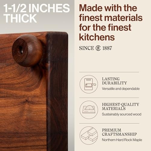 John Boos B Series Square Wooden Walnut Cutting Board 12”x12” – 1.5” Thick, 5-lb Non-Reversible Butcher Block with Wood Bun Feet & Edge-Grain - Image 3