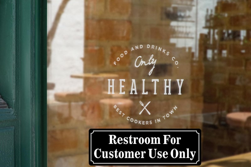 eDesign Restroom For Customers Only Sign Sticker Decal Self Adhesive Vinyl - 9x3 Inches - No Public Restroom Signs for Business Indoor/Outdoor Use (2 Pack) - Image 3