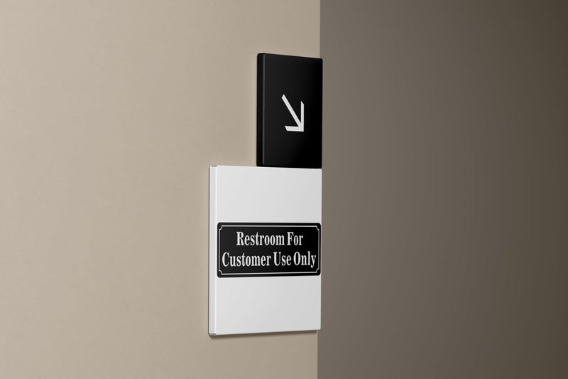 eDesign Restroom For Customers Only Sign Sticker Decal Self Adhesive Vinyl - 9x3 Inches - No Public Restroom Signs for Business Indoor/Outdoor Use (2 Pack) - Image 5