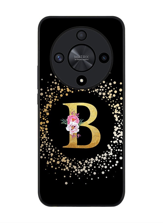 Stylizedd Rugged Black edge case for Honor X9b, Slim fit Thin Cover- Custom Monogram Initial Letter Floral Pattern Alphabet- B (Black) - Image 1