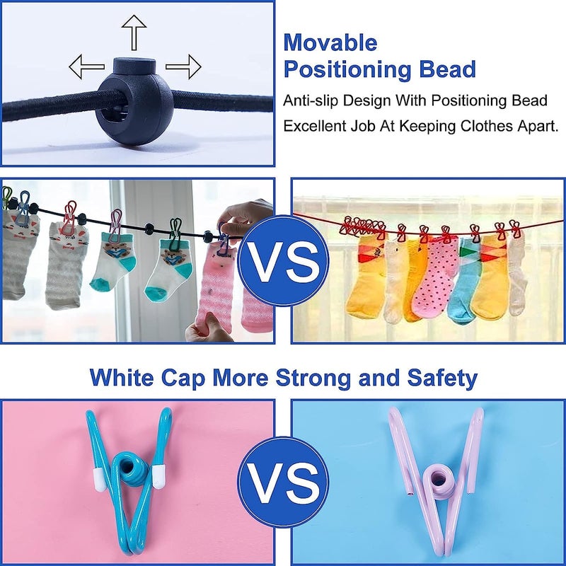 Jig-Tik Cloth Rope for Cloth Drying Rope with Hooks Rope for Drying Clothes Hanging Rope with 12 Clips for Clothes Drying Wire for Clothes Drying Clothes Rope for Drying with Hooks Cloth line Rope - Image 5