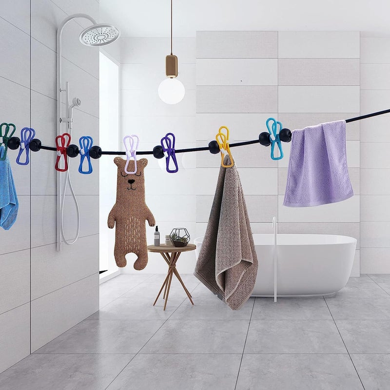 Jig-Tik Cloth Rope for Cloth Drying Rope with Hooks Rope for Drying Clothes Hanging Rope with 12 Clips for Clothes Drying Wire for Clothes Drying Clothes Rope for Drying with Hooks Cloth line Rope - Image 3