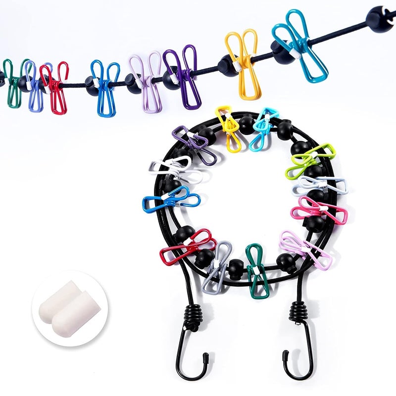 Jig-Tik Cloth Rope for Cloth Drying Rope with Hooks Rope for Drying Clothes Hanging Rope with 12 Clips for Clothes Drying Wire for Clothes Drying Clothes Rope for Drying with Hooks Cloth line Rope - Image 1