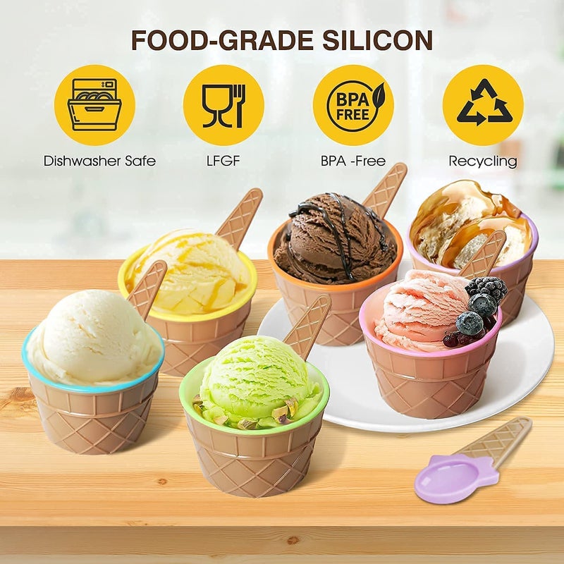 Istore Ice Cream Bowl Spoon Waffle Cup Set Set Of 6 BPA Free Plastic - Image 3
