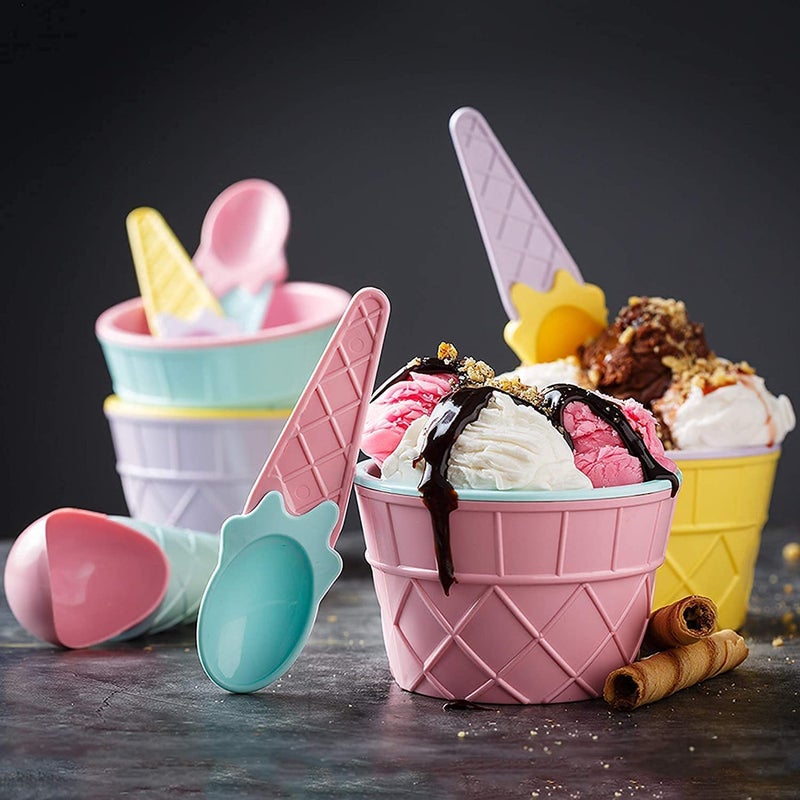 Istore Ice Cream Bowl Spoon Waffle Cup Set Set Of 6 BPA Free Plastic - Image 1