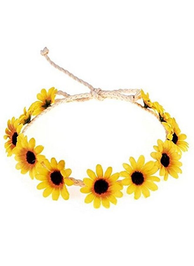 Happyupcity 3Pcs Daisy Flower Headband Stylish Sunflower Crown Bridal Wedding Hair Wreath Festival Bohemia Headpiece Accessories For Womens Girls (Yellow)  - Image 1