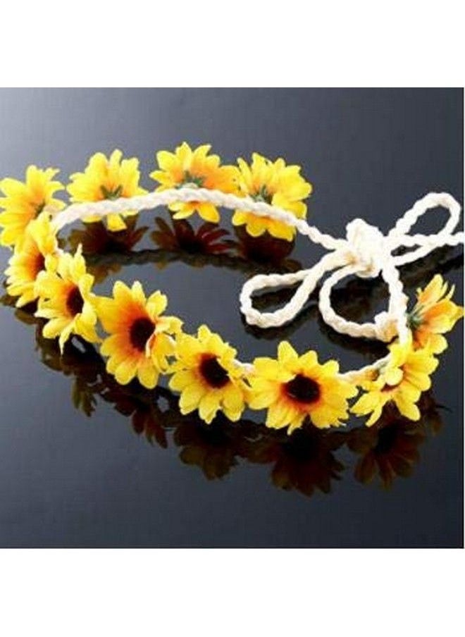 Happyupcity - 3Pcs Daisy Flower Headband Stylish Sunflower Crown Bridal Wedding Hair Wreath Festival Bohemia Headpiece Accessories For Womens Girls (Yellow) - Image 1