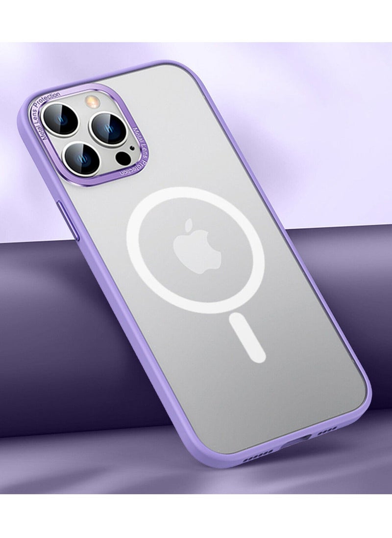 Color Fans Magnetic Case for iPhone 13 Pro Max 6.7 inch Shockproof Metal Lens Frame Clear Matte Cover Purple  - Image 2