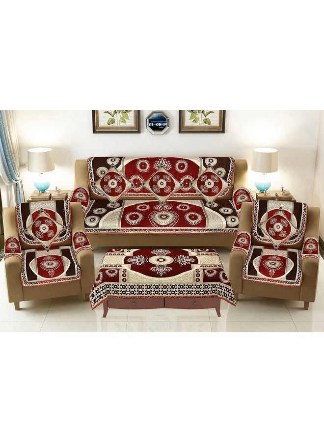 jayvaam Sawna Homes Sofa Cover With Cushion Cover And Table Cover-3 Seater&2 Seater Chenille Velvet Sofa Covers With Arm Set 16 Pcs - 3+1+1 Panels For Home Living Room Sofa Couch Decor (Coffe Maroon) - Image 1