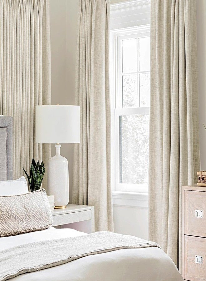 ميولي ستائر MIULEE من الكتان المحكم بنسبة 100%، معتمة تمامًا، لون كريمي سادة، معزولة حراريًا، مزودة بحلقات معدنية، ستائر وستائر معتمة للغرفة، ديكور فاخر لغرفة المعيشة وغرفة الأطفال، 52 × 120 بوصة (لوحتان). - Image 2