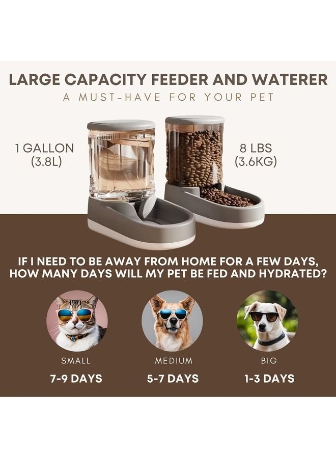 MOWKIT 2pcs 8-Pound Large Automatic Dog Food Feeder And Water Dispenser Set, Plastic Gravity Dog Food And Water Dispenser Set for Big/Medium/Small Pet - Image 1