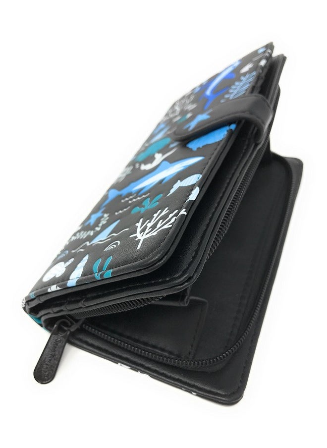 Shag Wear Large Shark Pattern Women'S Bifold Wallet Black Vegan Leather 7 …  - Image 3