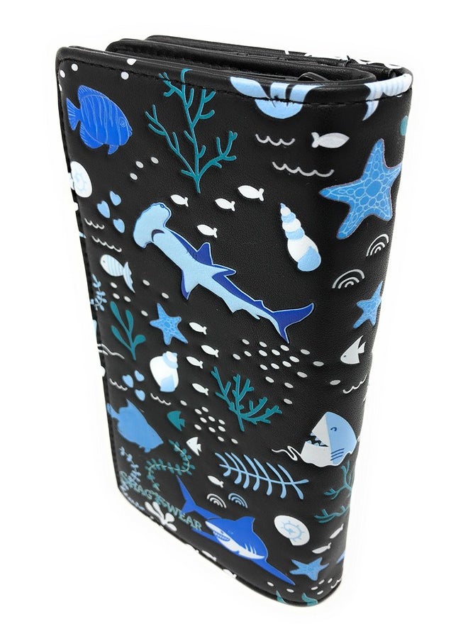 Shag Wear Large Shark Pattern Women'S Bifold Wallet Black Vegan Leather 7 …  - Image 2