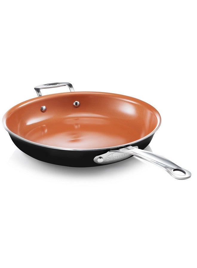 جوثام ستيل مقلاة جوثام ستيل غير لاصقة، مقلاة سيراميك غير لاصقة مقاس 12.5 بوصة، مقلاة طهي غير لاصقة تدوم طويلاً مع مقبض مساعد / مقبض بارد، متينة للغاية، آمنة للاستخدام في غسالة الأطباق / الفرن، غير سامة بنسبة 100% - Image 1