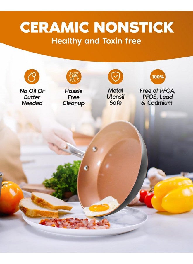 جوثام ستيل مقلاة جوثام ستيل غير لاصقة، مقلاة سيراميك غير لاصقة مقاس 12.5 بوصة، مقلاة طهي غير لاصقة تدوم طويلاً مع مقبض مساعد / مقبض بارد، متينة للغاية، آمنة للاستخدام في غسالة الأطباق / الفرن، غير سامة بنسبة 100% - Image 2