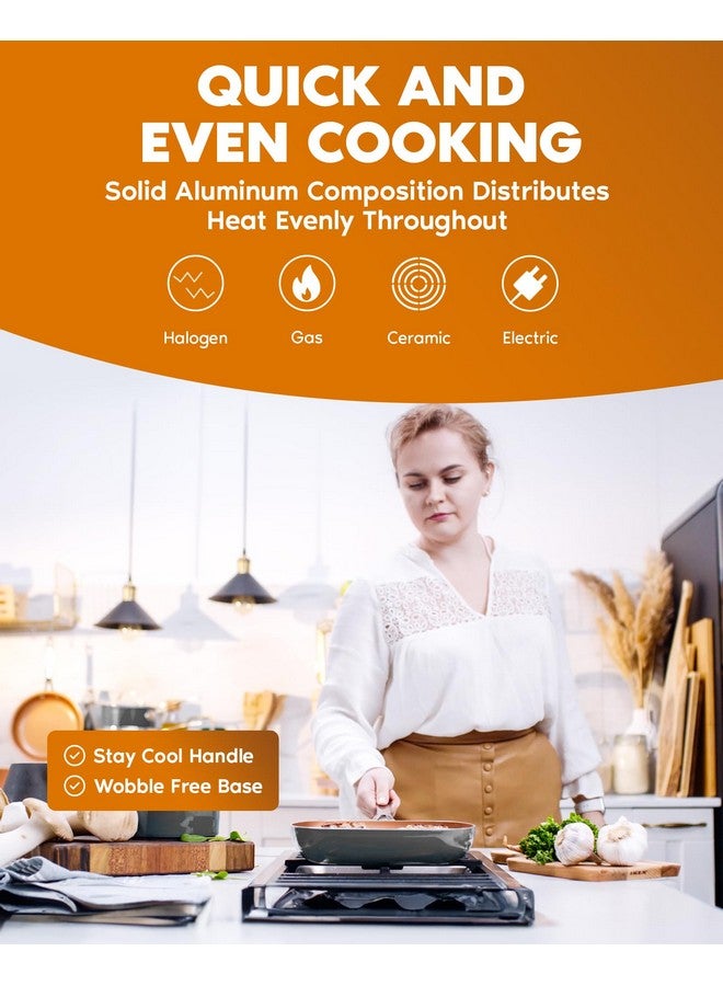 جوثام ستيل مقلاة جوثام ستيل غير لاصقة، مقلاة سيراميك غير لاصقة مقاس 12.5 بوصة، مقلاة طهي غير لاصقة تدوم طويلاً مع مقبض مساعد / مقبض بارد، متينة للغاية، آمنة للاستخدام في غسالة الأطباق / الفرن، غير سامة بنسبة 100% - Image 3