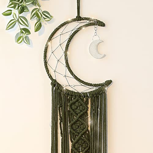 ANROYE Boho Macrame Woven Wall Hanging for Kids Crochet Crescent Moon Star Dream Catcher with Long Tasselt Olive Cotton Handmade Bohemian Home Decor Decoration for Nursery Bedroom Dorm Room - Image 3
