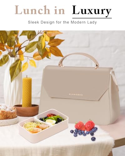 GLORIEROO Lunch Box Tote Women Fashion Stylish Vegan Leather Insulated Lunch Bag with Removable Strap for Work Teacher Mothers Day Christmas Gifts for Women - Image 3