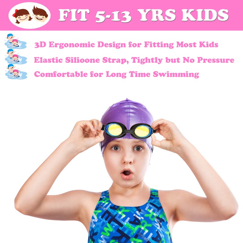 EWPJDK Kids Swim Goggles - 2 Pack Swimming Goggles Anti Fog Anti-UV No Leaking For Children Teens Boys & Girls Age 3-15 (Black & Pink) - Image 5