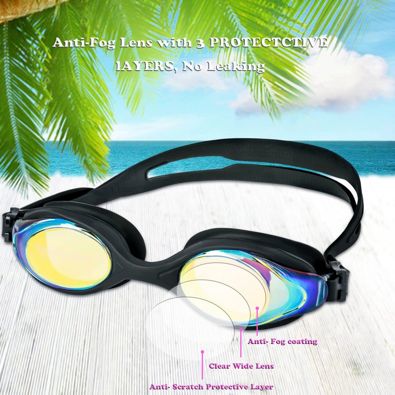 EWPJDK Kids Swim Goggles - 2 Pack Swimming Goggles Anti Fog Anti-UV No Leaking For Children Teens Boys & Girls Age 3-15 (Black & Pink) - Image 4