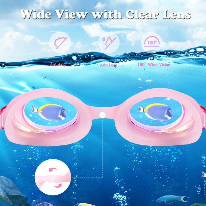 EWPJDK Kids Swim Goggles - 2 Pack Swimming Goggles Anti Fog Anti-UV No Leaking For Children Teens Boys & Girls Age 3-15 (Black & Pink) - Image 2