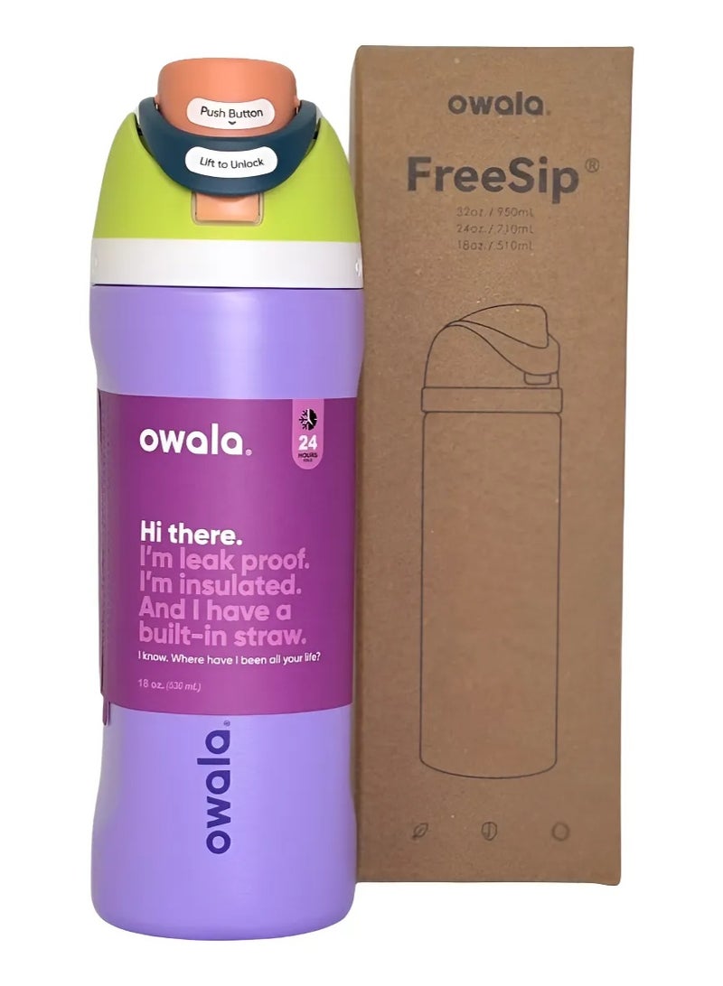 زجاجة مياه معزولة من الفولاذ المقاوم للصدأ من أوالا فري سيب مع شفاطة، مانعة للتسرب وخالية من مادة BPA، سعة 27 أونصة، قطعة واحدة (بنفسجى) - Image 1