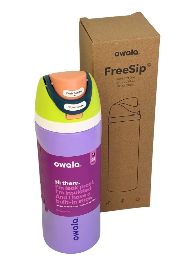 زجاجة مياه معزولة من الفولاذ المقاوم للصدأ من أوالا فري سيب مع شفاطة، مانعة للتسرب وخالية من مادة BPA، سعة 27 أونصة، قطعة واحدة (بنفسجى) - Image 3