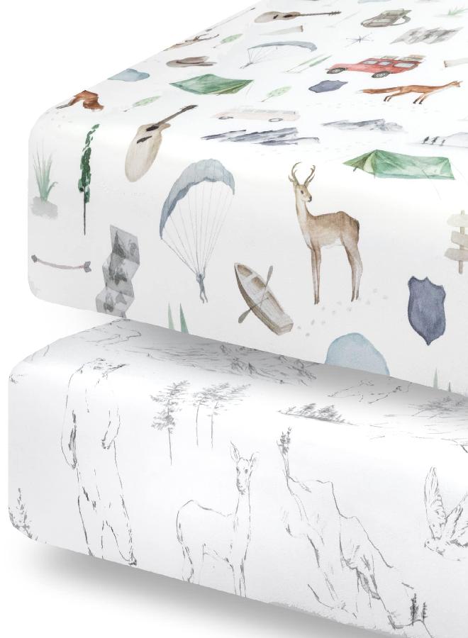 Pobibaby Pobibaby - 2 Pack Premium Fitted Baby Boy Crib Sheets for Standard Crib Mattress - Ultra-Soft Cotton Blend, Safe and Snug, and Stylish Woodland Crib Sheet (Explore) - Image 1