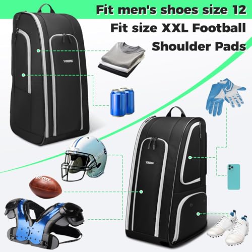 YOREPEK Football Bag for Equipment, Large Football backpack, Duffle Bag for Shoulder Pads & Shoes Compartment,baseball,basketball,soccer,black - Image 2