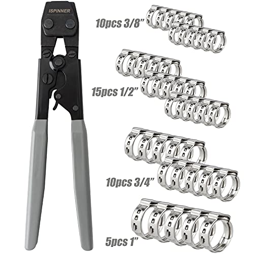 ISPINNER PEX Crimping Tool, Clamp Cinch Crimp Tool Crimper for Stainless Steel PEX Clamps from 3/8" to 1", with 40pcs PEX Crimp Rings 3/8" 1/2" 3/4" 1" - Image 2