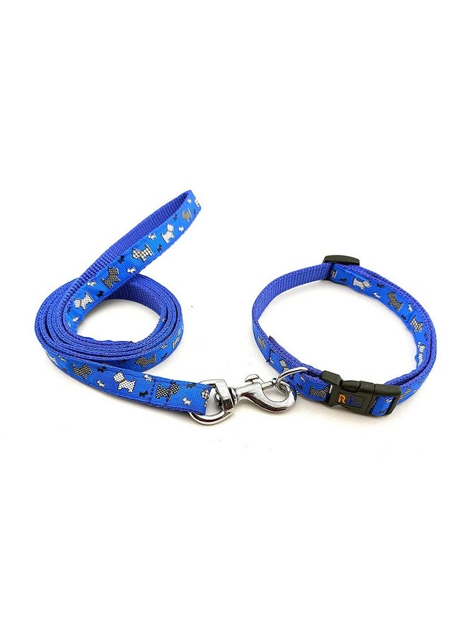 حزام رقبة قابل للتعديل مطبوع عليه نايلون مع مقبض مثالي للتدريب/المشي في الهواء الطلق للكلاب الصغيرة والجراء مقاس 15 مم (أزرق، نمط 02) - Image 2