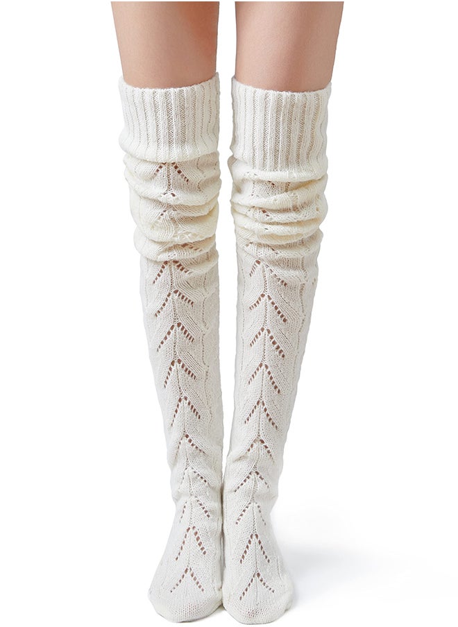 Generic Warm Cable Knit Over Knee Socks for Women, Long Leg Warmers for Winter, Solid Color Tube Socks, Cozy Knitted Boot Socks  - Image 1